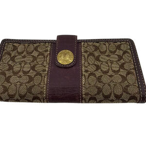 Coach Signature C Flap Brown Burgundy Canvas Wallet